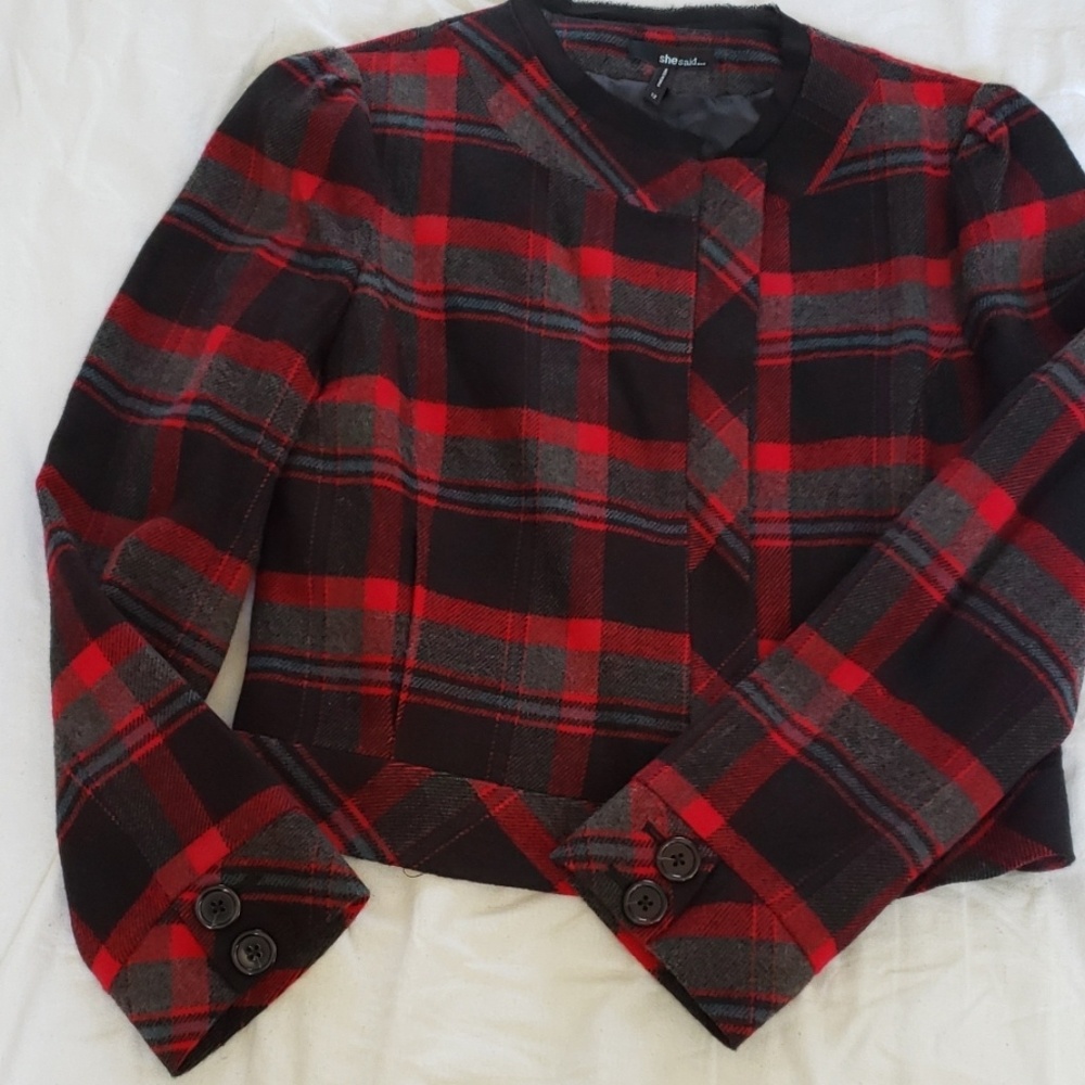 Red Plaid Woolen Jacket